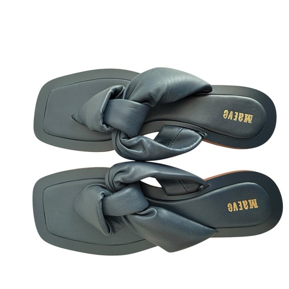 Anthropologie Maeve NEW Puffy Leather Navy Blue Flat Sandals Size 8 - Picture 3 of 6